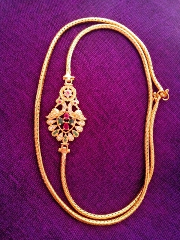 Gold Plated Thali Chains With Side Pendent Made With American Diamonds COD Available