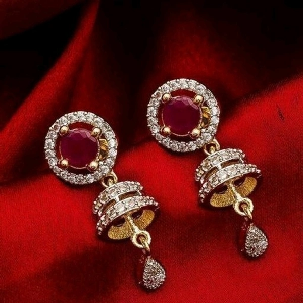 Gold Plated Matte Finish Earrings With American Diamond And Ruby COD Available