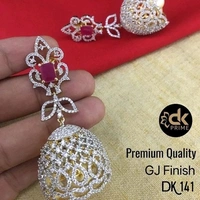 Gold Plated Matte Finish Earrings With American Diamond And Ruby COD Available