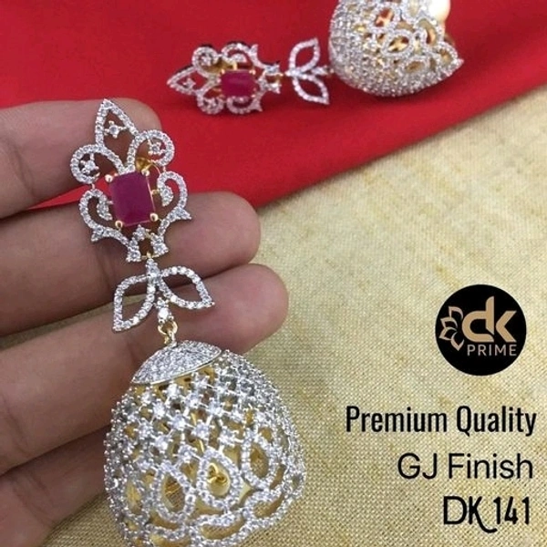 Gold Plated Matte Finish Earrings With American Diamond And Ruby COD Available