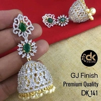 Gold Plated Matte Finish Earrings With American Diamond And Ruby COD Available