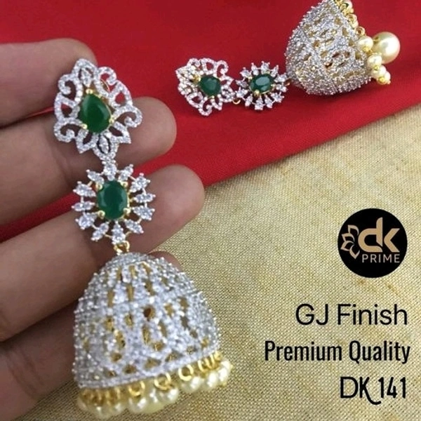 Gold Plated Matte Finish Earrings With American Diamond And Ruby COD Available