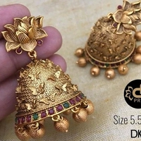 Gold Plated Matte Finish Earrings With American Diamond And Ruby COD Available