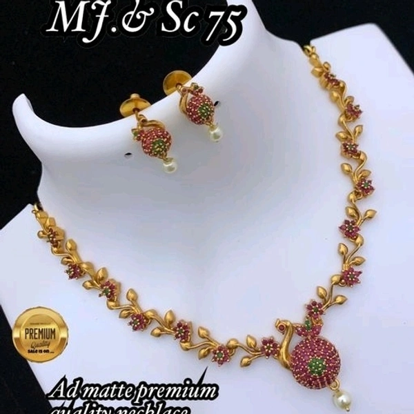 Gold Plated Matte Finish Beautiful Design Necklace With American Diamonds  And Pearls So May Designs Available And COD Available