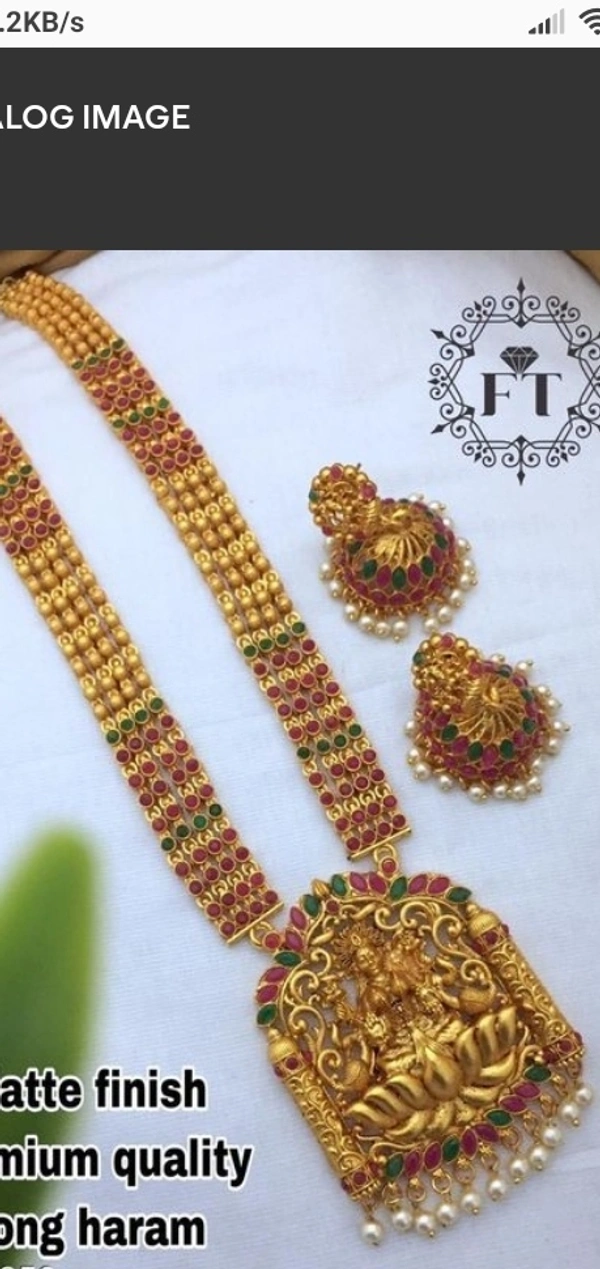 Cooper Metal,Gold Plated Mate Finish Laxmi Devi Haram With Artificial Stones And Beads and Pears COD Available