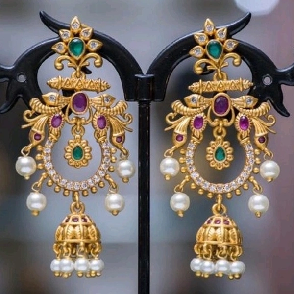 Gold Plated Matte Finish Nice Design Ear Rings  Big Size  Pearls And Beads Used In ,COD Available Easy Returns In Case Of Any Damage Issue