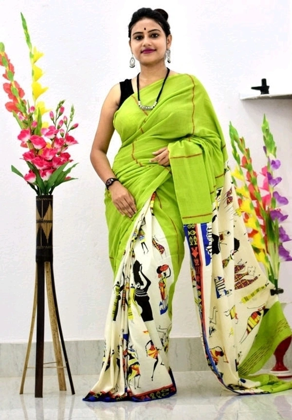Pure Cotton Fabric Saree, Separate Blouse, Printed Pattern, Saree Length :5.5m Blouse Length :80cm, COD Available, 