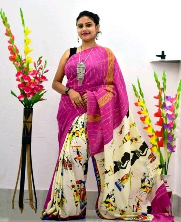 Pure Cotton Fabric Saree, Separate Blouse, Printed Pattern, Saree Length :5.5m Blouse Length :80cm, COD Available, 