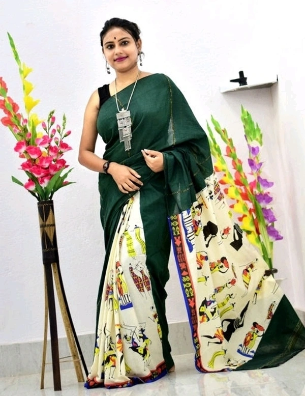 Pure Cotton Fabric Saree, Separate Blouse, Printed Pattern, Saree Length :5.5m Blouse Length :80cm, COD Available, 