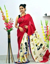 Pure Cotton Fabric Saree, Separate Blouse, Printed Pattern, Saree Length :5.5m Blouse Length :80cm, COD Available, 