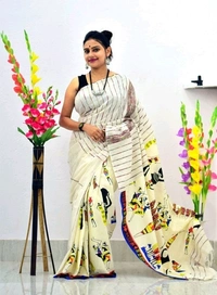 Pure Cotton Fabric Saree, Separate Blouse, Printed Pattern, Saree Length :5.5m Blouse Length :80cm, COD Available, 