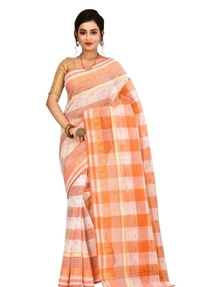Pure Cotton Printed Fabric Saree Checks Pattern, No  Blouse Piece  , Saree Length :5.5m Blouse Length :80cm, COD Available, 