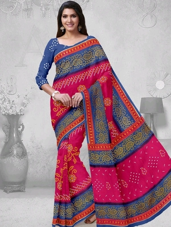 Pure Cotton  Printed Saree Bandhini Print , Separate Blouse Same As Saree, Saree Length:5.5m Blouse Length:80cm COD Available
