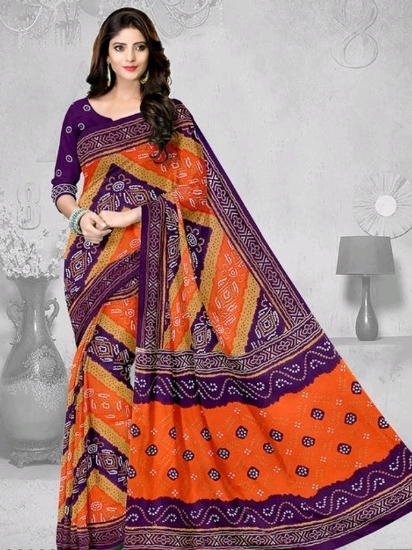 Pure Cotton  Printed Saree Bandhini Print , Separate Blouse Same As Saree, Saree Length:5.5m Blouse Length:80cm COD Available