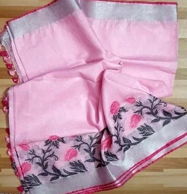 Pure Cotton Linen Fabric Woven Design Pattern, Separate Blouse Piece, Saree Length:5.5 m Blouse Length:80cm COD Available
