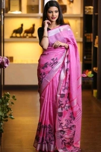 Pure Cotton Linen Fabric Woven Design Pattern, Separate Blouse Piece, Saree Length:5.5 m Blouse Length:80cm COD Available