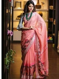 Pure Cotton Linen Fabric Woven Design Pattern, Separate Blouse Piece, Saree Length:5.5 m Blouse Length:80cm COD Available