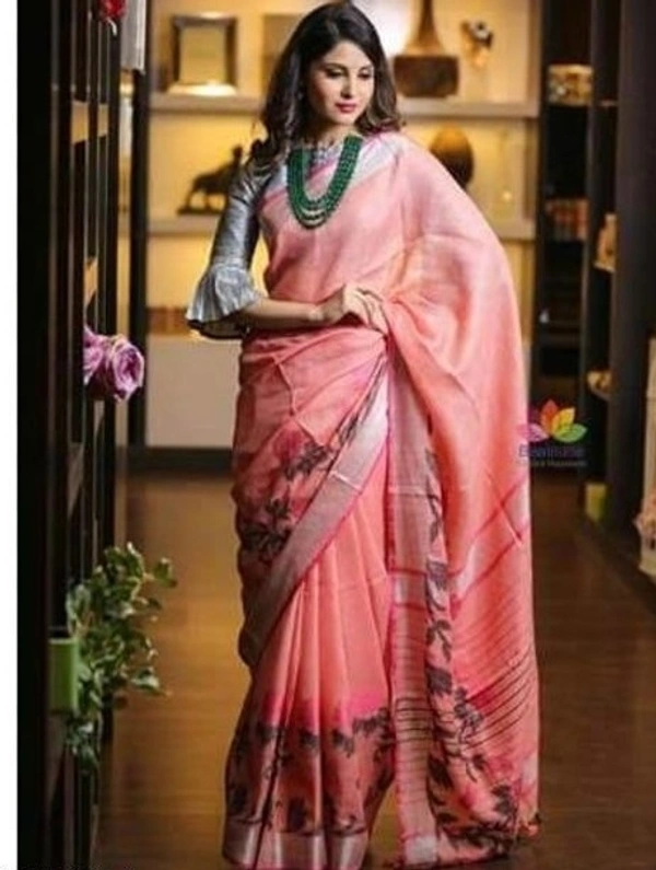 Pure Cotton Linen Fabric Woven Design Pattern, Separate Blouse Piece, Saree Length:5.5 m Blouse Length:80cm COD Available