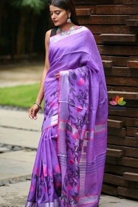 Pure Cotton Linen Fabric Woven Design Pattern, Separate Blouse Piece, Saree Length:5.5 m Blouse Length:80cm COD Available