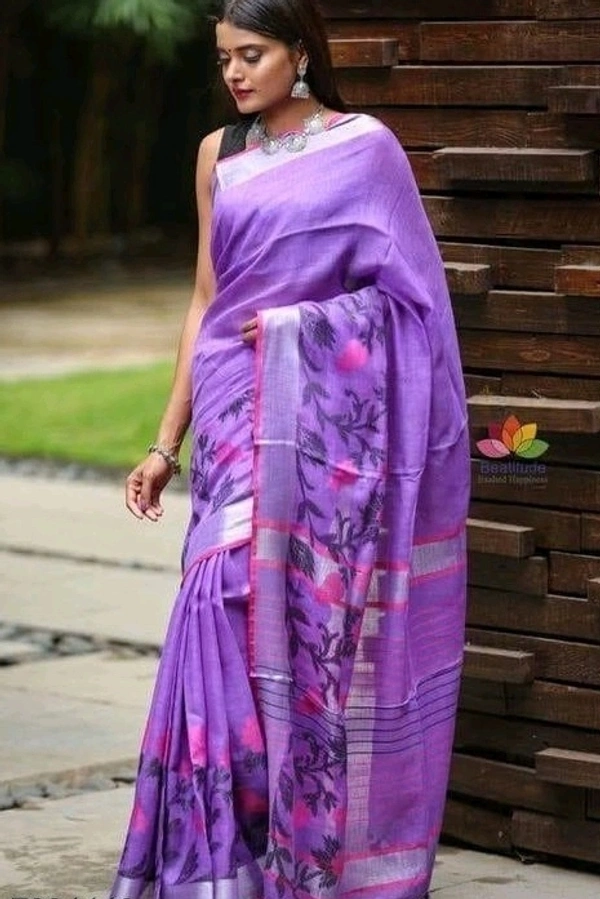 Pure Cotton Linen Fabric Woven Design Pattern, Separate Blouse Piece, Saree Length:5.5 m Blouse Length:80cm COD Available