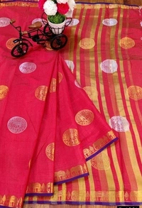 Chanderi Silk, Jute Cotton, Shantoon, Silk Blend,tantra, Semi Stitched Blouse, Saree Length:5.5m Blouse Length:80cm COD Available