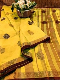 Chanderi Silk, Jute Cotton, Shantoon, Silk Blend,tantra, Semi Stitched Blouse, Saree Length:5.5m Blouse Length:80cm COD Available