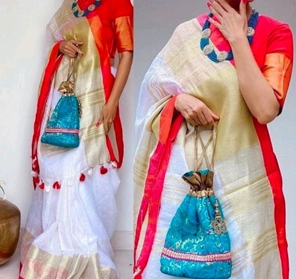 Cotton Saree With Silver Zari Border, Separate Blouse Piece Plain, Saree Length:5.5m Blouse Length:80cm COD Available