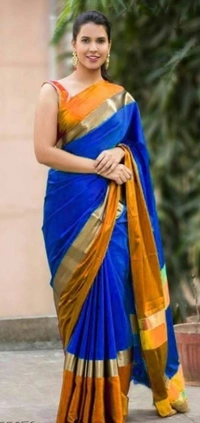Pure Soft Cotton Silk Along With Blouse,ikkat Zari Border, Saree Length:5.5m Blouse Length:80cm COD Available