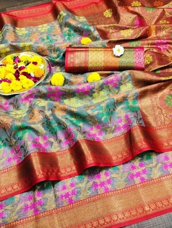 Organga Zari Woven Border Saree, Separate Blouse Piece Same As Saree, Saree Length:5.5m Blouse Length:80cmCOD Available