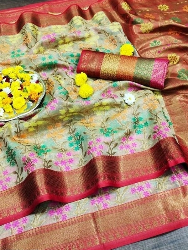 Organga Zari Woven Border Saree, Separate Blouse Piece Same As Saree, Saree Length:5.5m Blouse Length:80cmCOD Available