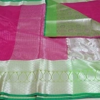 Banarasi Organza Saree With Zari Woven Border, Separate Blouse Piece Same As Saree, Saree Length:5.5m Blouse Length:80cm COD Available