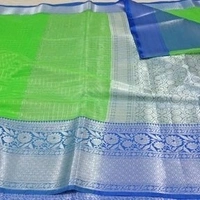 Banarasi Organza Saree With Zari Woven Border, Separate Blouse Piece Same As Saree, Saree Length:5.5m Blouse Length:80cm COD Available