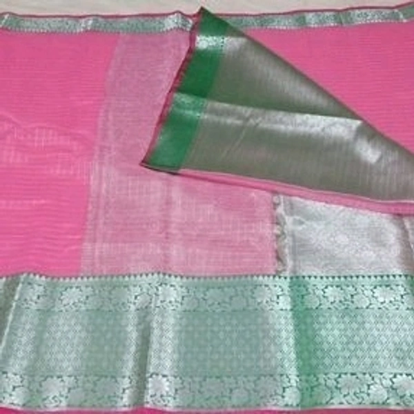 Banarasi Organza Saree With Zari Woven Border, Separate Blouse Piece Same As Saree, Saree Length:5.5m Blouse Length:80cm COD Available