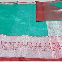 Banarasi Organza Saree With Zari Woven Border, Separate Blouse Piece Same As Saree, Saree Length:5.5m Blouse Length:80cm COD Available