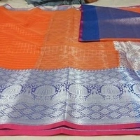 Banarasi Organza Saree With Zari Woven Border, Separate Blouse Piece Same As Saree, Saree Length:5.5m Blouse Length:80cm COD Available