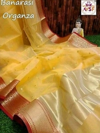 Organza Saree With Zari Woven Border, Separate Blouse Piece Same As Saree, Saree Length:5.5m Blouse Length:80cm COD Available