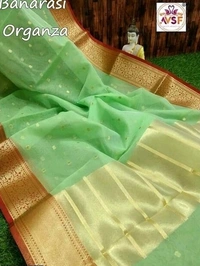  Organza Saree With Zari Woven Border, Separate Blouse Piece Same As Saree, Saree Length:5.5m Blouse Length:80cm COD Available