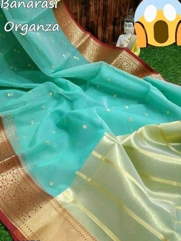  Organza Saree With Zari Woven Border, Separate Blouse Piece Same As Saree, Saree Length:5.5m Blouse Length:80cm COD Available