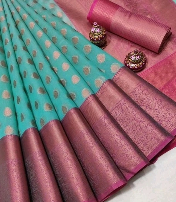  Organza Saree With Zari Woven Border Self Design, Separate Blouse Piece Same As Saree, Saree Length:5.5m Blouse Length:80cm COD Available
