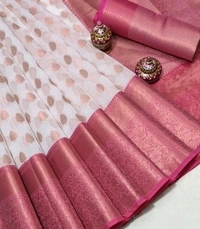  Organza Saree With Zari Woven Border Self Design, Separate Blouse Piece Same As Saree, Saree Length:5.5m Blouse Length:80cm COD Available