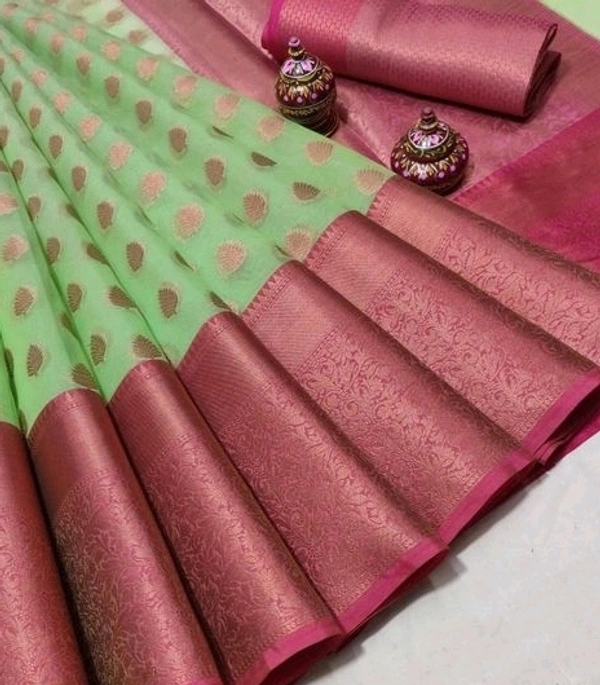 Organza Saree With Zari Woven Border Self Design, Separate Blouse Piece Same As Saree, Saree Length:5.5m Blouse Length:80cm COD Available