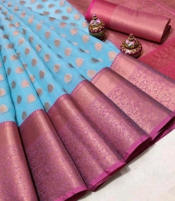  Organza Saree With Zari Woven Border Self Design, Separate Blouse Piece Same As Saree, Saree Length:5.5m Blouse Length:80cm COD Available