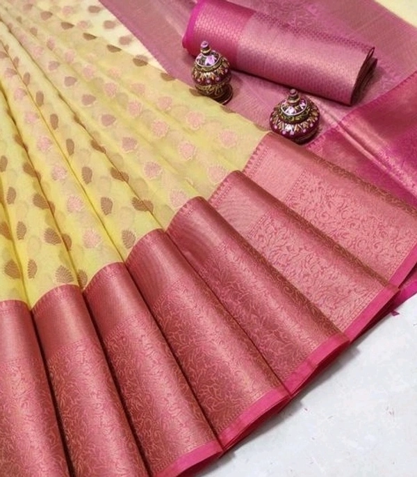  Organza Saree With Zari Woven Border Self Design, Separate Blouse Piece Same As Saree, Saree Length:5.5m Blouse Length:80cm COD Available