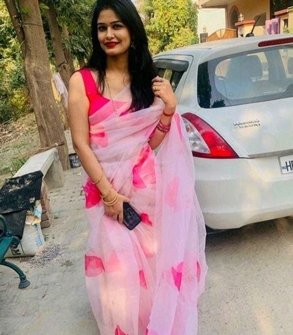  Organza Saree With 3Ddigital  Printed Design, Separate Blouse Piece( Cotton Blend) , Saree Length:5.4m Blouse Length:80cm COD Available