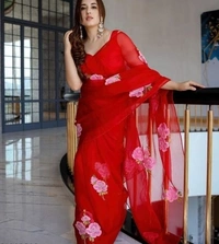  Organza Saree With 3Ddigital  Printed Design, Separate Blouse Piece( Cotton Blend) , Saree Length:5.4m Blouse Length:80cm COD Available