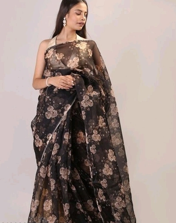  Organza Saree With 3Ddigital  Printed Design, Separate Blouse Piece( Cotton Blend) , Saree Length:5.4m Blouse Length:80cm COD Available