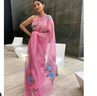  Organza Saree With 3Ddigital  Printed Design, Separate Blouse Piece( Cotton Blend) , Saree Length:5.4m Blouse Length:80cm COD Available