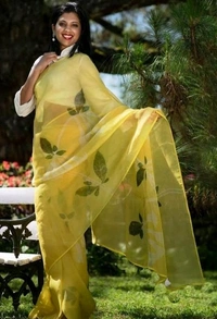  Organza Saree With 3Ddigital  Printed Design, Separate Blouse Piece( Cotton Blend) , Saree Length:5.4m Blouse Length:80cm COD Available