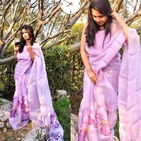  Organza Saree  Leafs Design, Separate Blouse Piece( Satin Fabric) ,Saree Length:5.5m Blouse Length:80cm COD Available