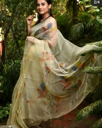  Organza Saree  Leafs Design, Separate Blouse Piece( Satin Fabric) ,Saree Length:5.5m Blouse Length:80cm COD Available